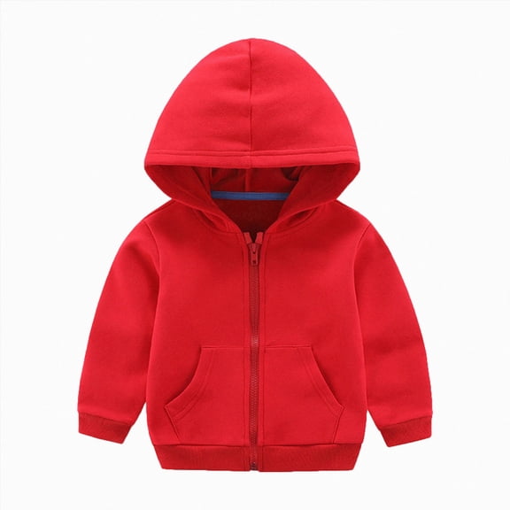 YDFCWXW Toddler Boy Girl Solid Multi-Color Basic Cotton Zip Up Hoodie Sweatshirts Pullover Jacket Casual Everyday Wear (Red, 4-5 Years)
