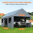 thumbnail image 2 of 10 ft. W x 20 ft. D Carport Canopy with Side Doors, Heavy Duty Car Ports with Sidewalls, Drive Through Portable Garage, Grey, 2 of 9
