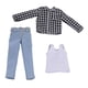 thumbnail image 5 of Ropa para figura masculina a escala 1/12: chaleco, camisa y vaqueros. Accesorios: disfraz clásico para hombre. cuadrícula blanca y negra, 5 of 9