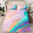 thumbnail image 2 of Feelyou Adult Fashion Marbling Queen Sheet Sets, Glitter Abstract Ombre Flat Sheet, Marble Artwork Plum Cyan Queen Fitted Sheet, Breathable Home Decor, 4 Pieces, 2 of 7
