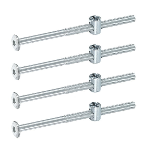 Uxcell 4 Set Bed Frame Bolts, M6 x 100mm Hex Socket Head Screws Bolts Barrel Nuts Bunk Bed Bolts Furniture Screws with Rice-shaped Head Barrel Nut for Chairs Cots, Silver