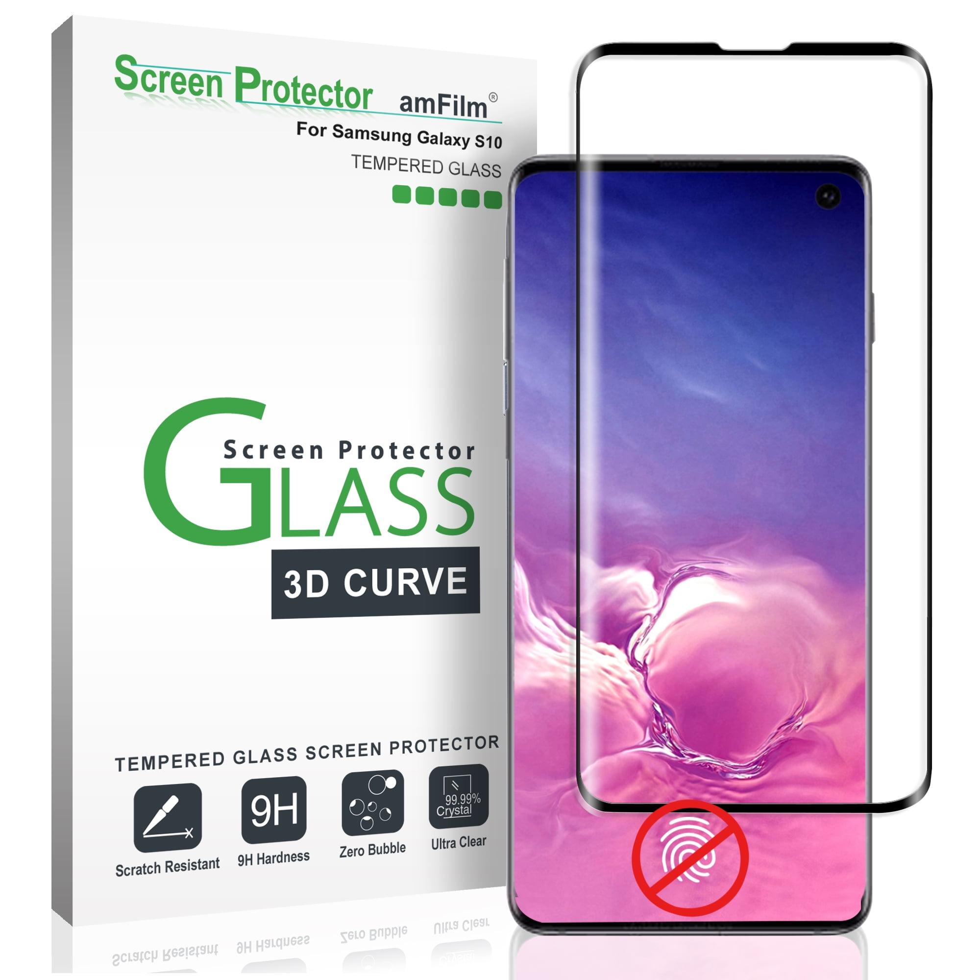 Galaxy S10 Screen Protector,Updated Version-Zone Support Fingerprint Unlock Case Friendly Tempered Glass Screen Protector Compatible with Samsung Galaxy S10 No Bubbles 