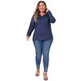 thumbnail image 3 of Unique Bargains Women's Plus Size Round Neck Long Sleeved T-Shirts Loose Tunic Blouses 1X Dark Blue, 3 of 6