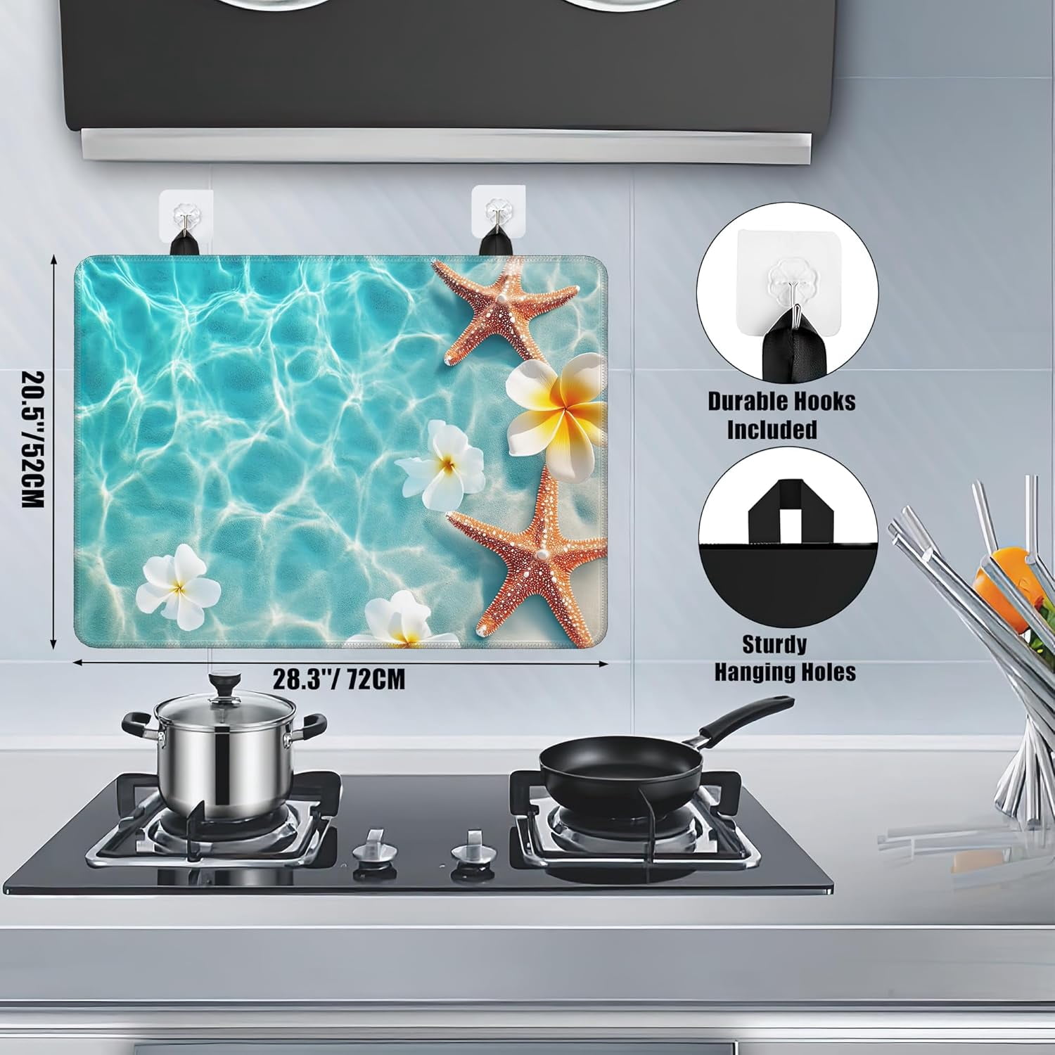 Electric Stove Top Cover,Sea Starfish Stove Cover for Glass Top Electric Stove,Summer Flower Heat Resistant Flat Top Stove Mat Countertop Protector, 28 x 20 Inch