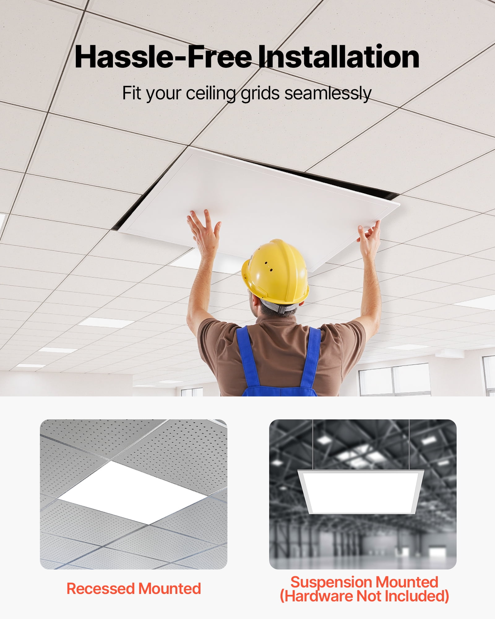 VEVOR 2x2 FT LED Flat Panel Light, 5700 LM, Flush Mount LED Drop Ceiling Lighting Fixture with 3 Color Selectable 3000K/4000K/5000K, 25W/30W/40W, 0-10V Dimmable, Ultra Slim for Home Kitchen, 4 Pack