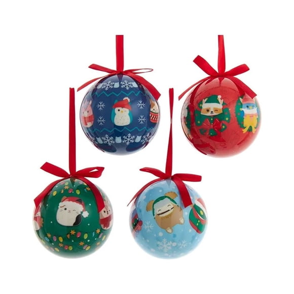 Kurt S. Adler Set of 4 Squishmallows Decoupage Ball Christmas Ornaments 3" 80mm