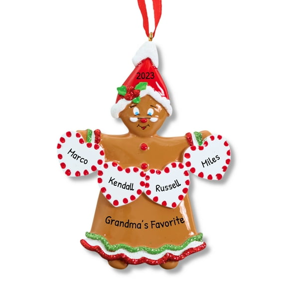 Personalized Gingerbread Grandma and Family of 4 Xmas Ornament - Gingerbread Christmas Decorations