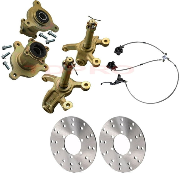 3 Stud Front Wheel Rim Hub & Steering Spindle Knuckle & Brake Disc Rotor & Hydraulic Brake Caliper Master Cylinder for DIY ATV Quad Buggy Go Kart Golf Cart 50cc 70cc 90cc 110cc 125cc 150cc