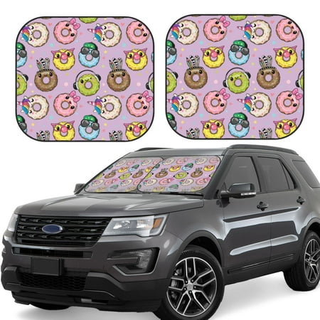 Hirioo Cartoon Donuts for 2PCS Windshield Sun Shade Foldable | Front Windshield Shade for Sun Heat and UV Rays-Large