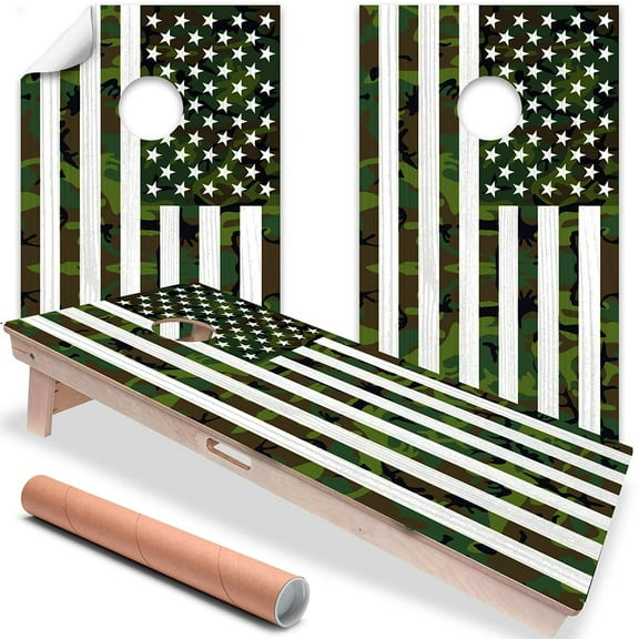 Cornhole Board Wraps and Decals for Boards Set of 2 Skins Professional Vinyl Covers Sticker USA American Flag Military Camouflage Art Cornhole Wraps Stickers Cornhole Skins Cornhole Wraps for Boards