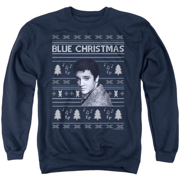 Elvis Blue Ugly Christmas Fair Isle Unisex Adult Crewneck Sweatshirt, Navy, 4X-Large