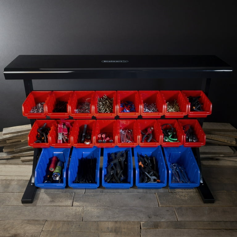 47 Bin Tool Organizer ? Wall Mountable Container with Removable Drawers for  Garage Organization and Storage by Stalwart (Red/Blue)