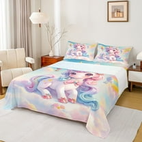 Feelyou Kawaii Dreamy Unicorn Full Size Sheets, Magic Stars Cloud Galaxy Bed Sheets, Teens Kids Boys girls Sheet Sets, Luxury Bedroom Decor, 4pcs