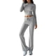 thumbnail image 2 of Conjuntos de 2 Piezas para Mujer, Larga, Cuello Redondo, Pantalones Acampanados de Cintura Alta, Conjuntos de Chándal, Ropa de Calle. Gris S, 2 of 9