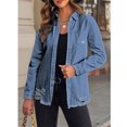 thumbnail image 6 of Luvamia Women's Oversized Denim Jacket Casual Long Boyfriend Distresse Jean Jacket, S, Fit Size 4 Size 6, 6 of 8