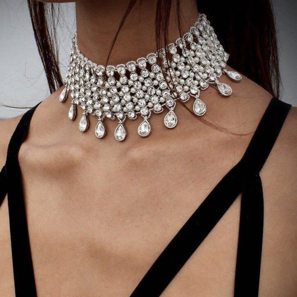 Bangcool Women Collar Necklace Rhinestone Decorative Choker Necklace Statement Necklace