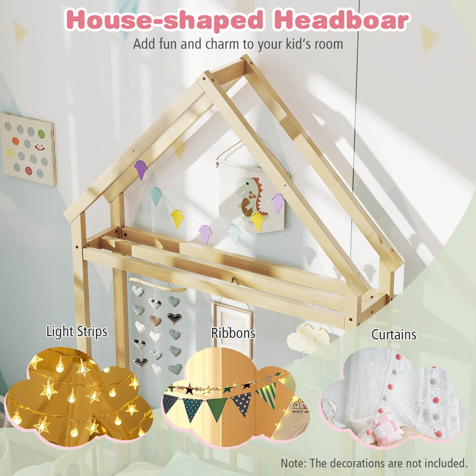 Infans Twin Size House Floor Bed w/House-shaped Headboard Clothes Hanger without Slats