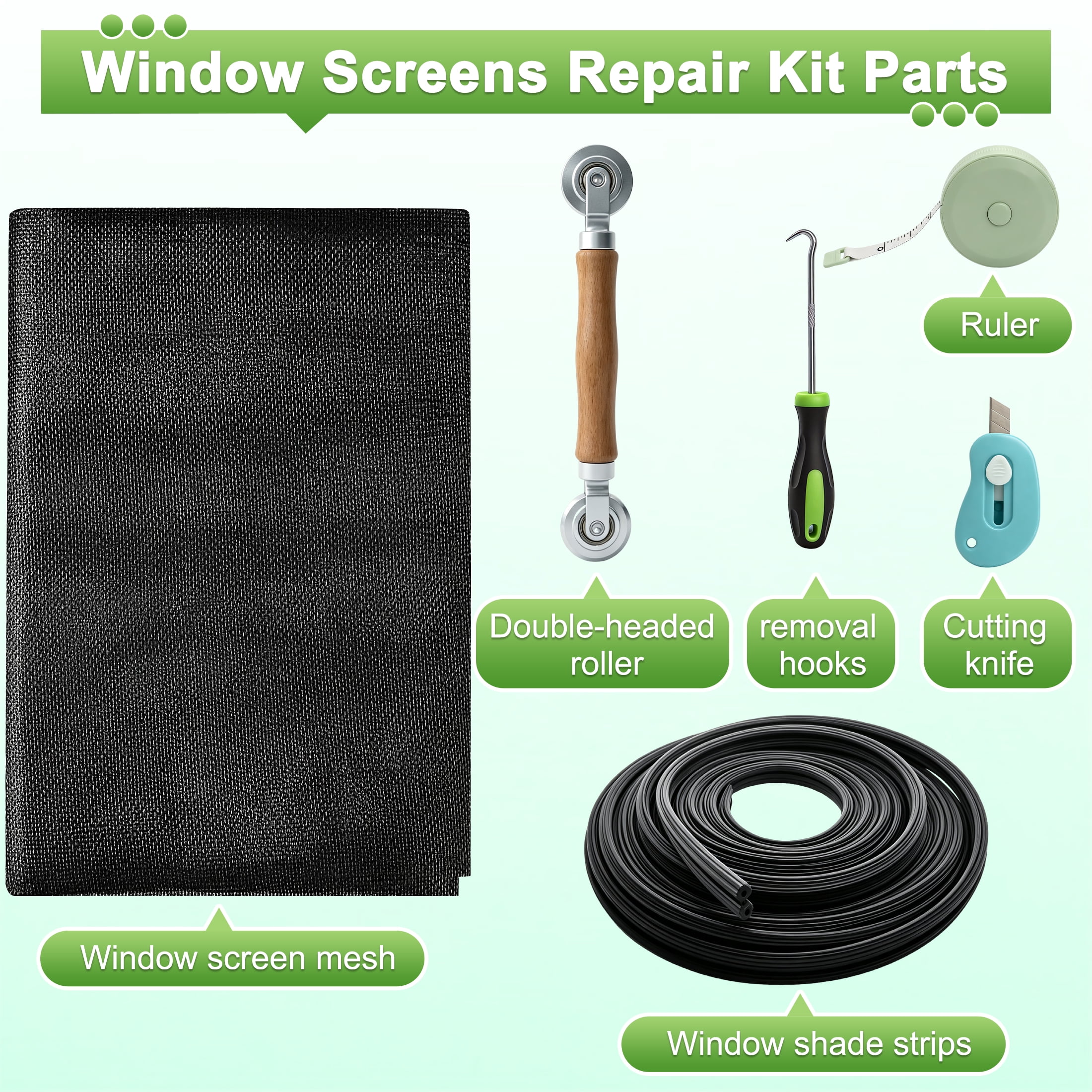 48 x 177 Inch Window Screen Repair Kit, Window Screen Mesh & Installation Tools, Window Mesh Replacement Kit, DIY Window Screen Repair Kit for Household Windows, Balcony and Entry Doors