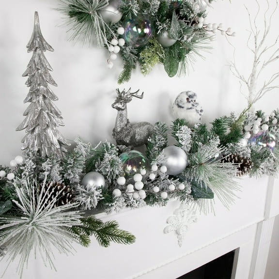 Northlight 6' Flocked Pine Artificial Christmas Garland with Iridescent Ornaments, Unlit