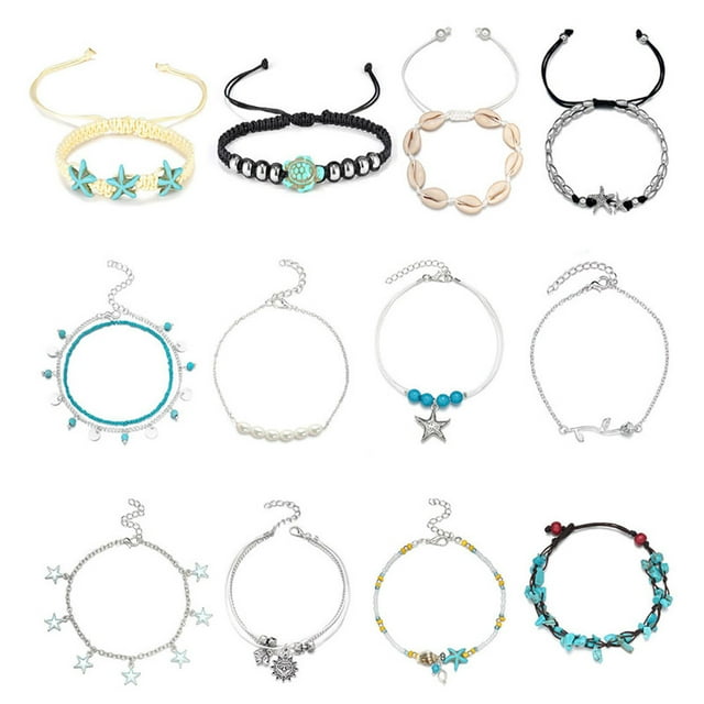 16PCS Women Anklet Set Bohemian Shell Beaded Ankle Charm Bracelet Ankle Bracelet