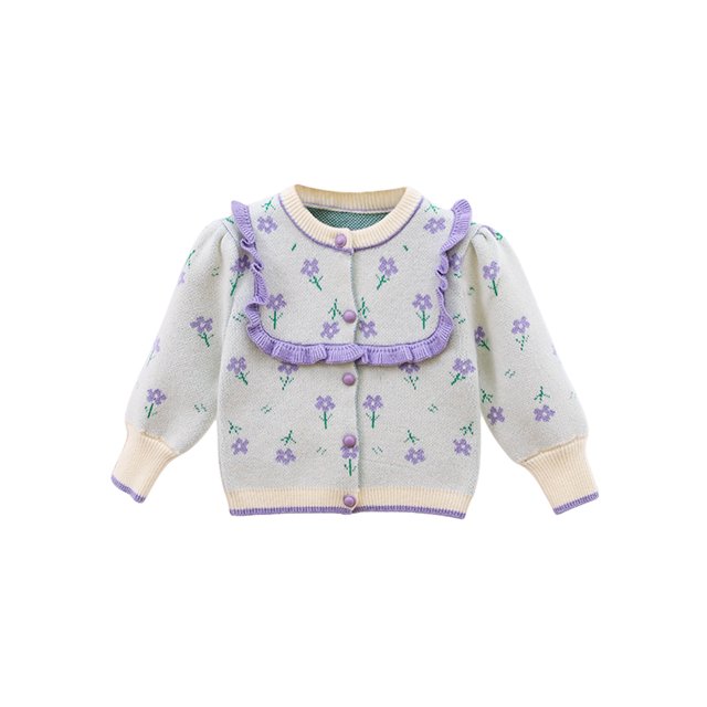 Wangsaura Baby Girls Ruffle Cardigan Long Sleeve Round Neck Floral Print Button Down Sweater Fall Tops