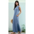 thumbnail image 6 of Women's Summer Maxi Dress Long Casual Loose Fit Round Neck Wrinkle-Free with Pockets Side Slit Denim Blue S, 6 of 7