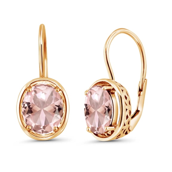 Gem Stone King 18K Yellow Gold Plated Silver Peach Nano Morganite Earrings for Women (4.00 Cttw, Oval 9X7MM)
