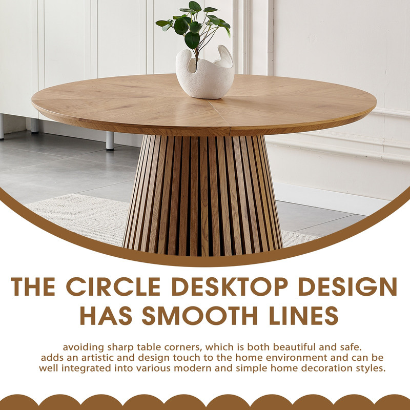 47.24'' Round Wooden Dining Table for 4, Accent Kitchen Dinner Table with Splicing Design Tabletop & Fluted Base