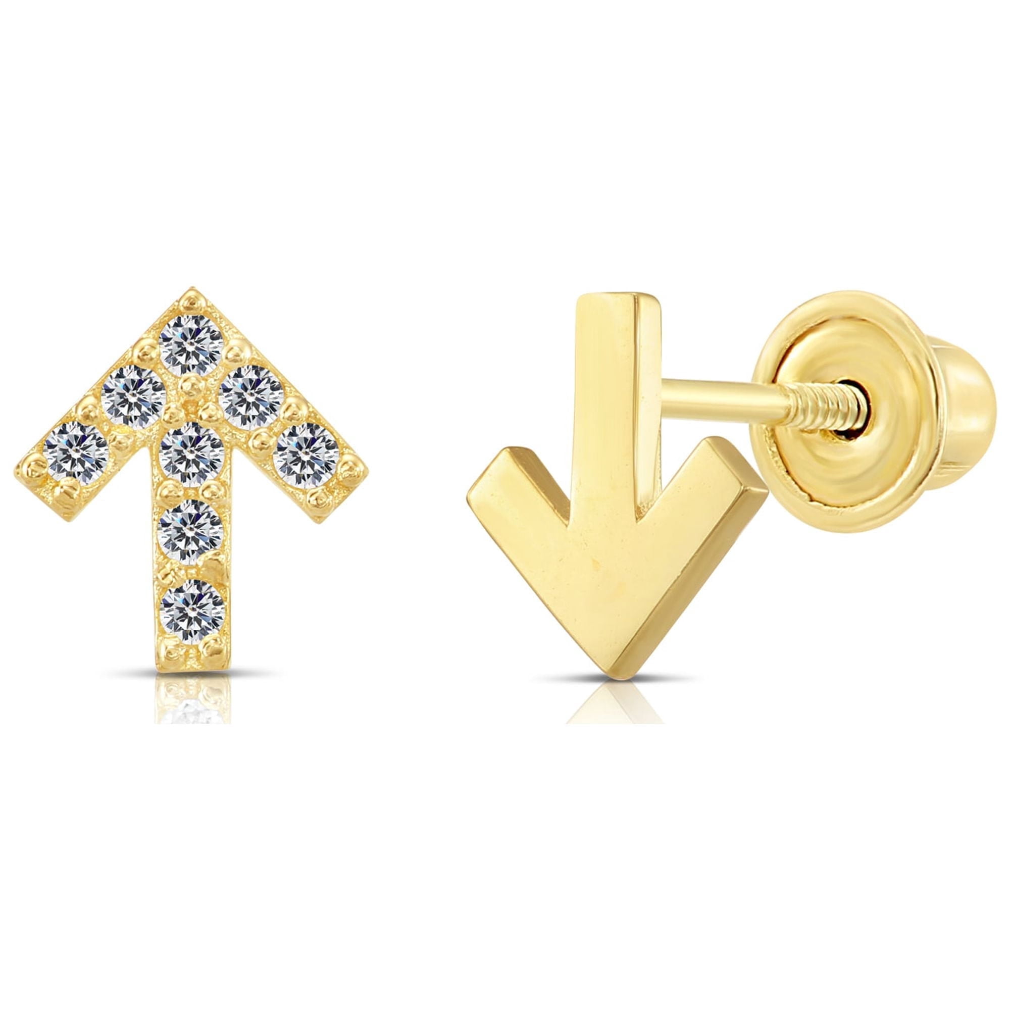 Tilo Jewelry 10k Yellow Gold Arrow CZ Stud Post Earrings with Secure Screw-Backs | Everyday Dainty Small Earrings for Women & Unisex