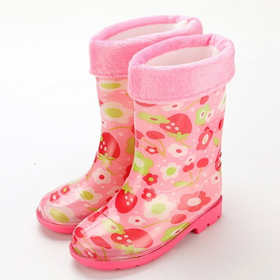 FEIFLY Kids Rain Boots Girls Winter Snow Boots With Warm Comfortable Rubber Booties Toddler Outdoor Play Shoes Fashionable Footwear