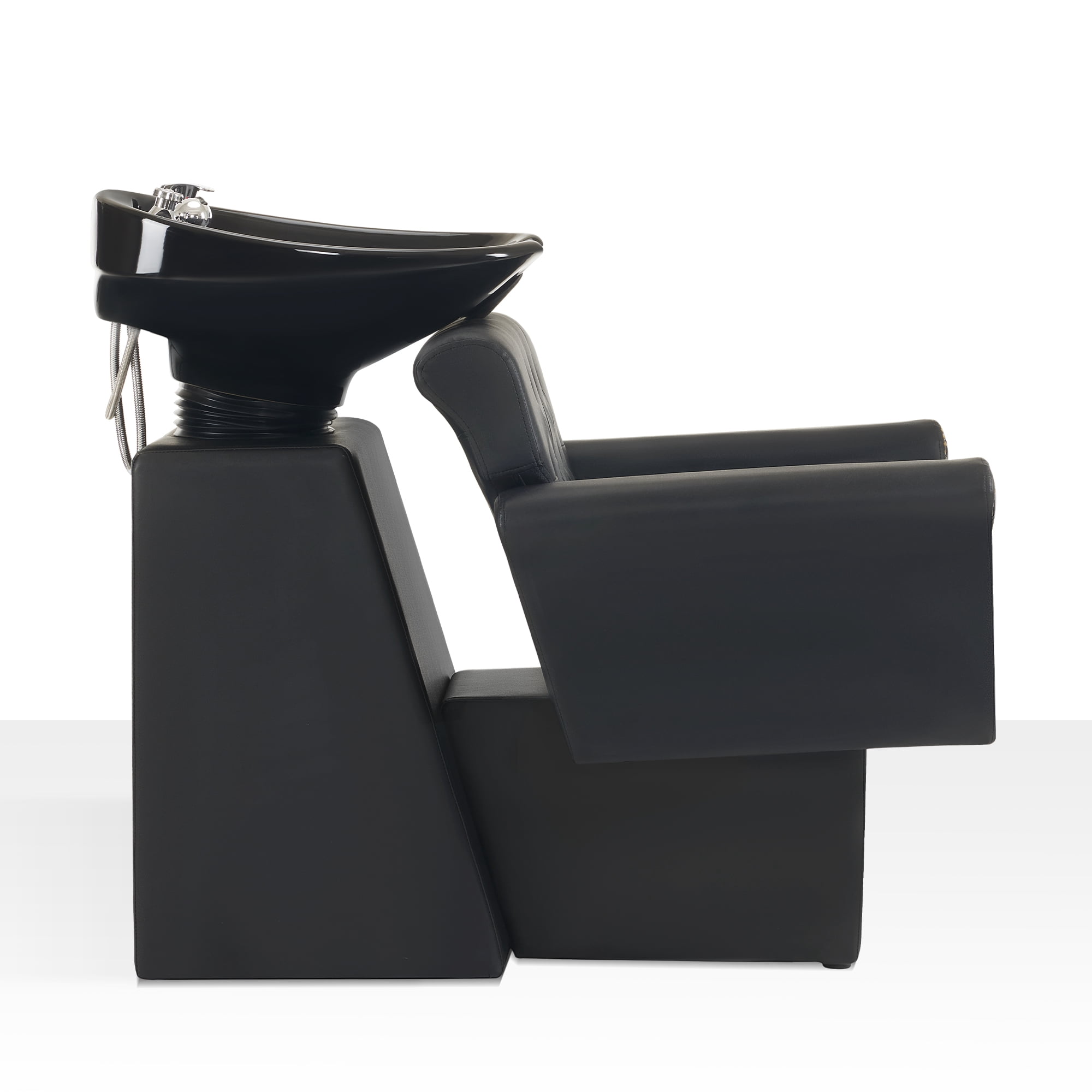 BarberPub Shampoo Chair with Ceramic Bowl Backwash Sink Salon Wash Station(Black)