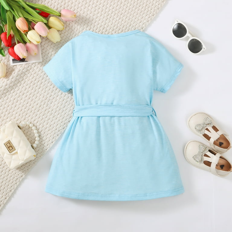 4T Baby Girls Dress 4T Girls Short Sleeve Dress Round Neck Toddler Girls  Summer Solid Color Dress Light Blue Dress - Walmart.com