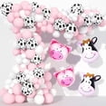 thumbnail image 1 of Decoraciones de fiesta de vaca, 130 piezas, kit de guirnalda de globos de animales de granja con globos con estampado de vaca, globos de látex blanco rosa bebé para fiesta de cumpleaños de niñas, 1 of 5