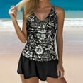 thumbnail image 2 of DHFJKG Womens Swimsuits Tankini Criss Cross V Neck Floral Top With Skirt Bottom Swimwear Two Piece Bathing Suit Casual Beachwear, 2 of 6