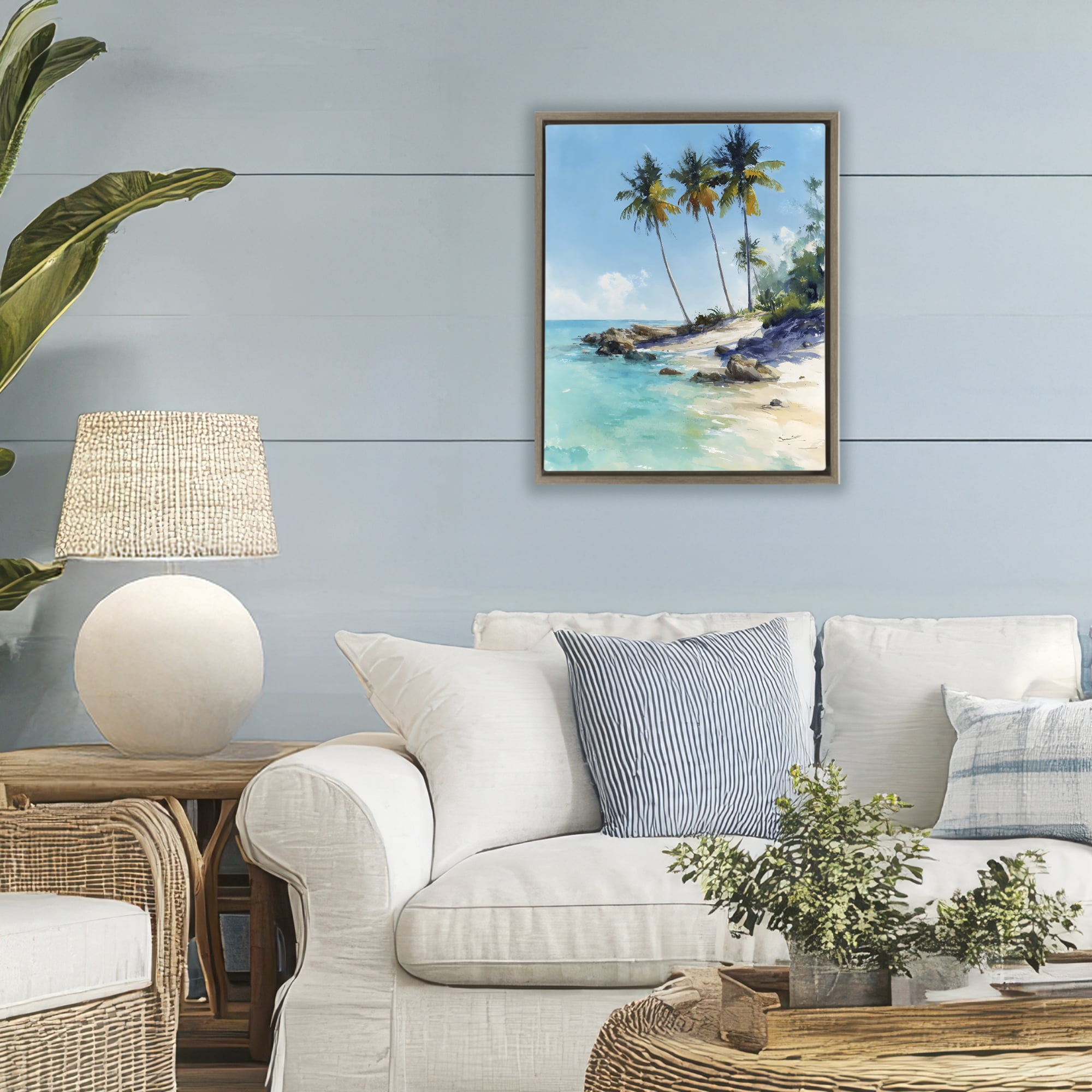 Stupell Industries Rocky Tropical Shore Brown Framed Floater Canvas Wall Art, design by Franklyn Gregory