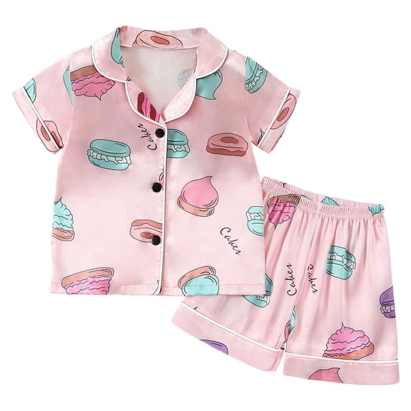 Wenfanal Toddler Pajamas Sets Toddler Girls Birthday Pajamas Goose Print Tops Shorts Set Silk Sleepwear Size 3-4 Years,Pink