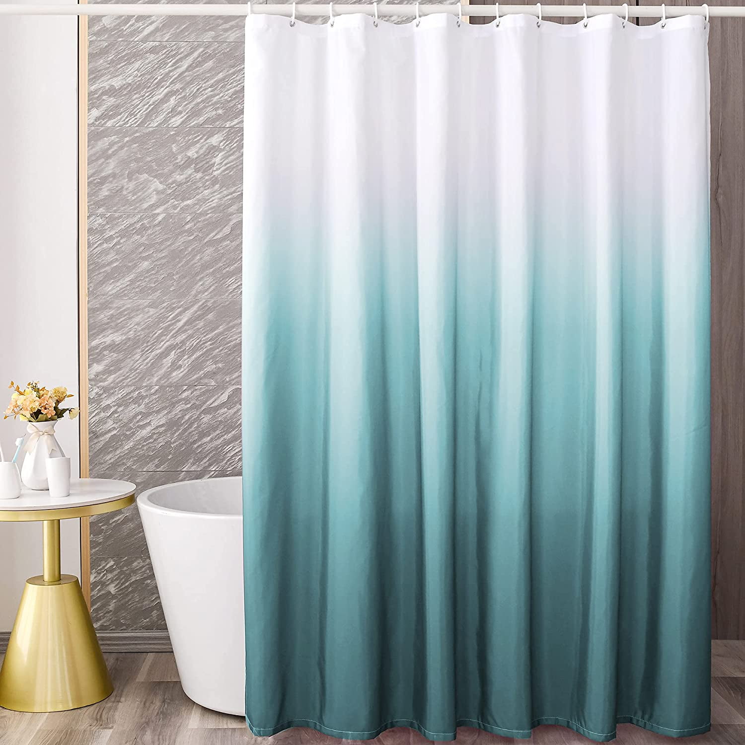 Teal Blue Ombre Shower Curtain Sets for Bathroom Accessories Fabric