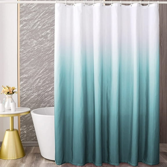 Teal Blue Ombre Shower Curtain Sets for Bathroom Accessories Fabric Polyester Waterproof Modern Shower Curtain Liner with 12 Hooks W72xL72