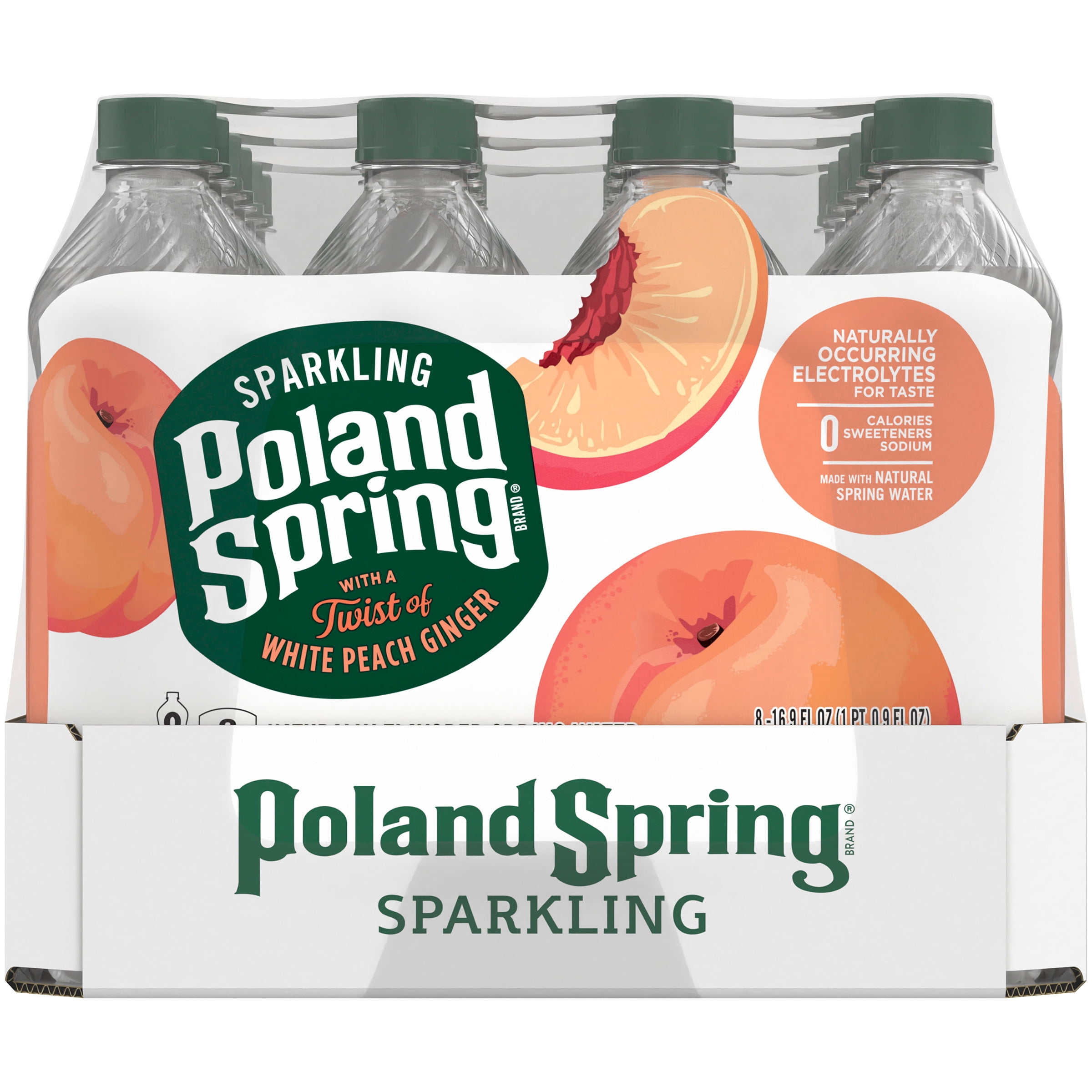 Poland Spring Sparkling Water, White Peach Ginger, 16.9 oz. Plastic Bottles (24 Count)