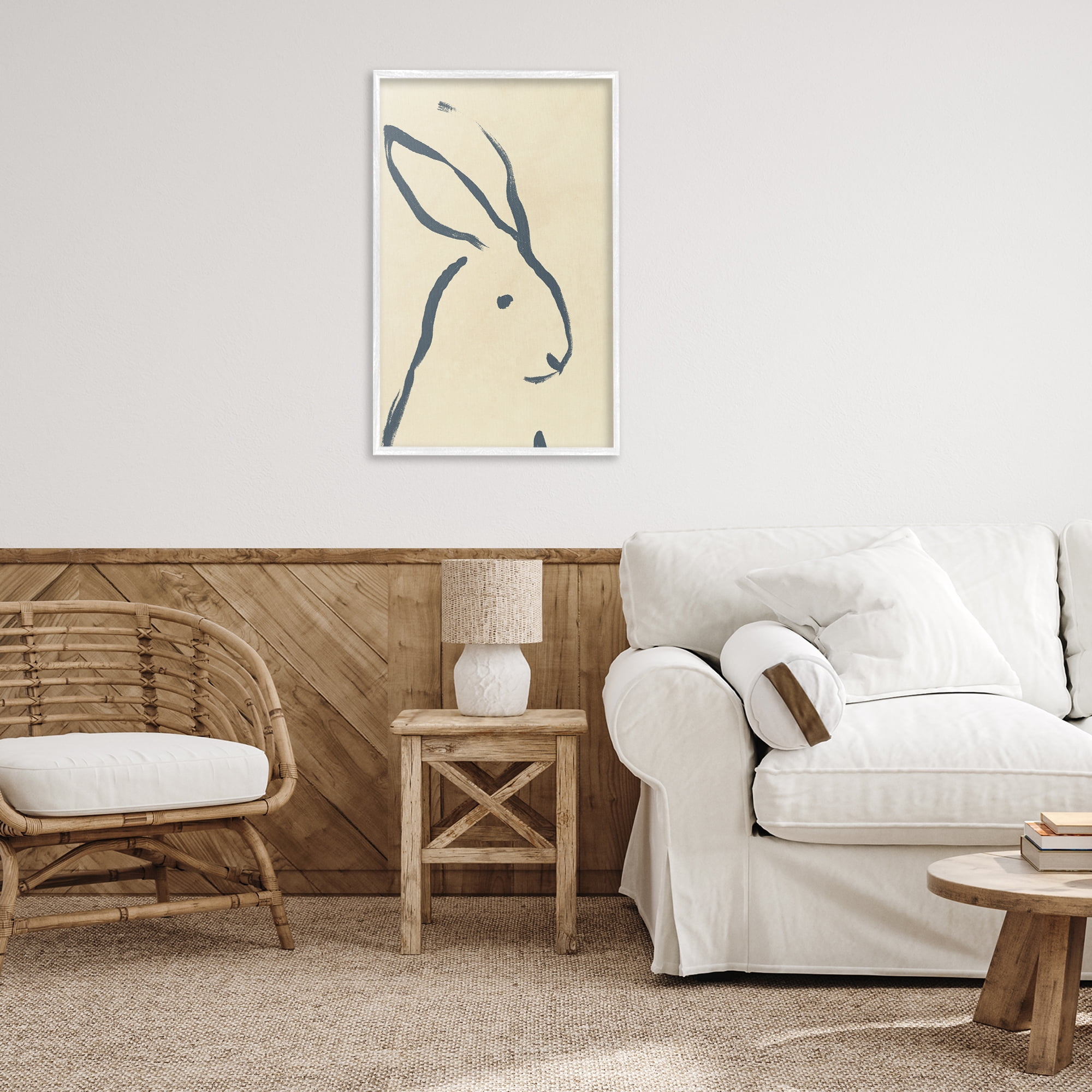 Stupell Industries Minimal Rabbit Doodle Animals & Insects Drawing White Framed Art Print Wall Art, 20 x 30