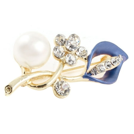 Brooches For Dresses - Unique Bargains Dress Clothing Rhinestone Detailing Floral Designed Brooch Indigo Blue for Lady