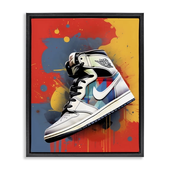 Stupell Industries Contemporary Shoe With Colorblock Background Black Floating Frame Canvas Art, 17 x 21, by Creative Studio