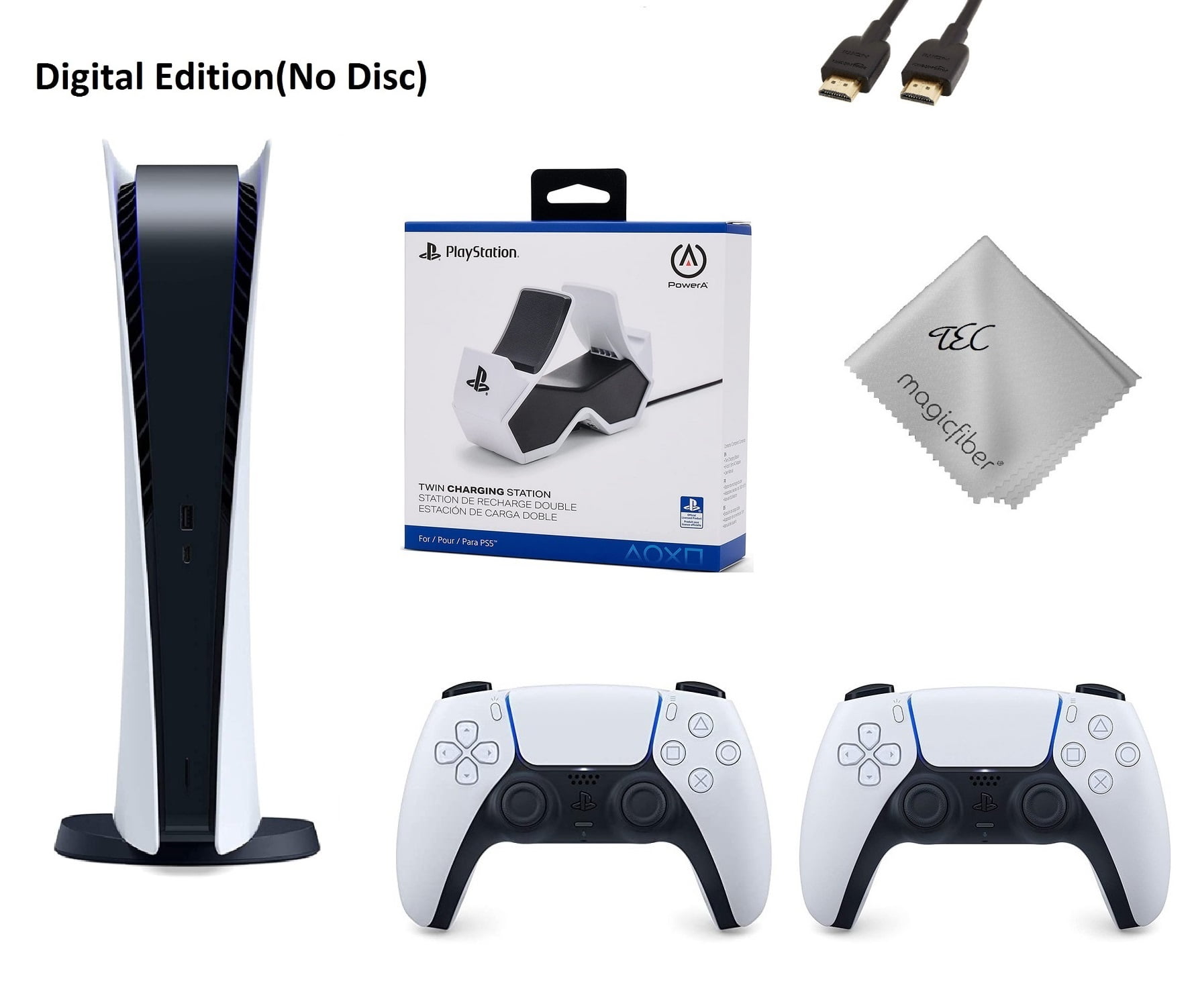 Sony PlayStation_PS5 Gaming Console (Digital Edition) with One Extra Controller Plus PowerA Dual Charging Station Bundle- PlayStation - 5