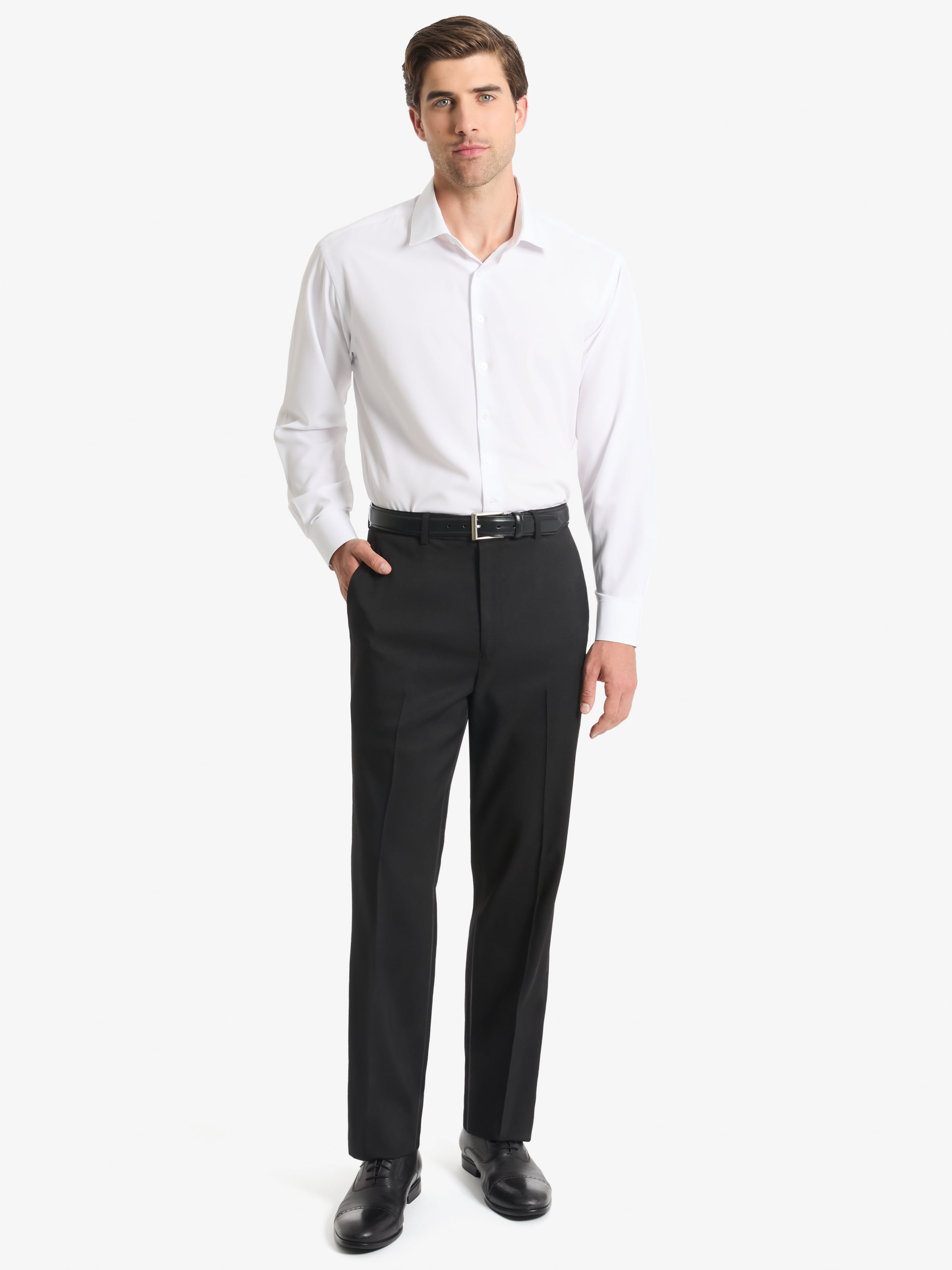 Chaps Flat Front Men's Black Solid Classic Fit Tailored Suit Separate Pant, Sizes 30x30-38x32