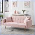 thumbnail image 4 of 71.7-Inch Pink Teddy Fleece Sofa Bed with 2 Throw Pillows | Teddy | Cushion Back | Square Arms, 4 of 9