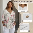 thumbnail image 6 of Xoenoiee Tiger Plum Blossom Cloud Print Womens Tops 3/4 Sleeve Button Down Shirts Casual V Neck Tunic Blouses Pleated Fashion Summer Tees 2026, M, 6 of 7