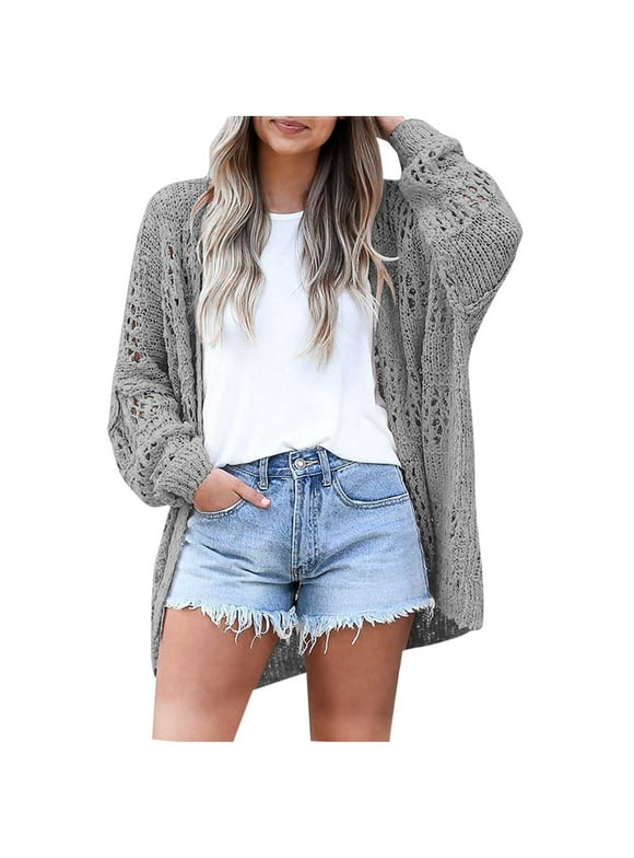 DDAPJ pyju Womens Crochet Cardigan Sweater Kimonos Boho Solid Color Oversized Summer Open Front Outwear
