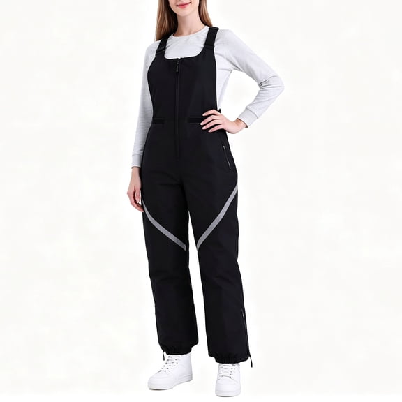 Tearom Women's Slim Fit Thermal Ski Bib Pants Waterproof Windproof Reflective Leg Stripe, Size M