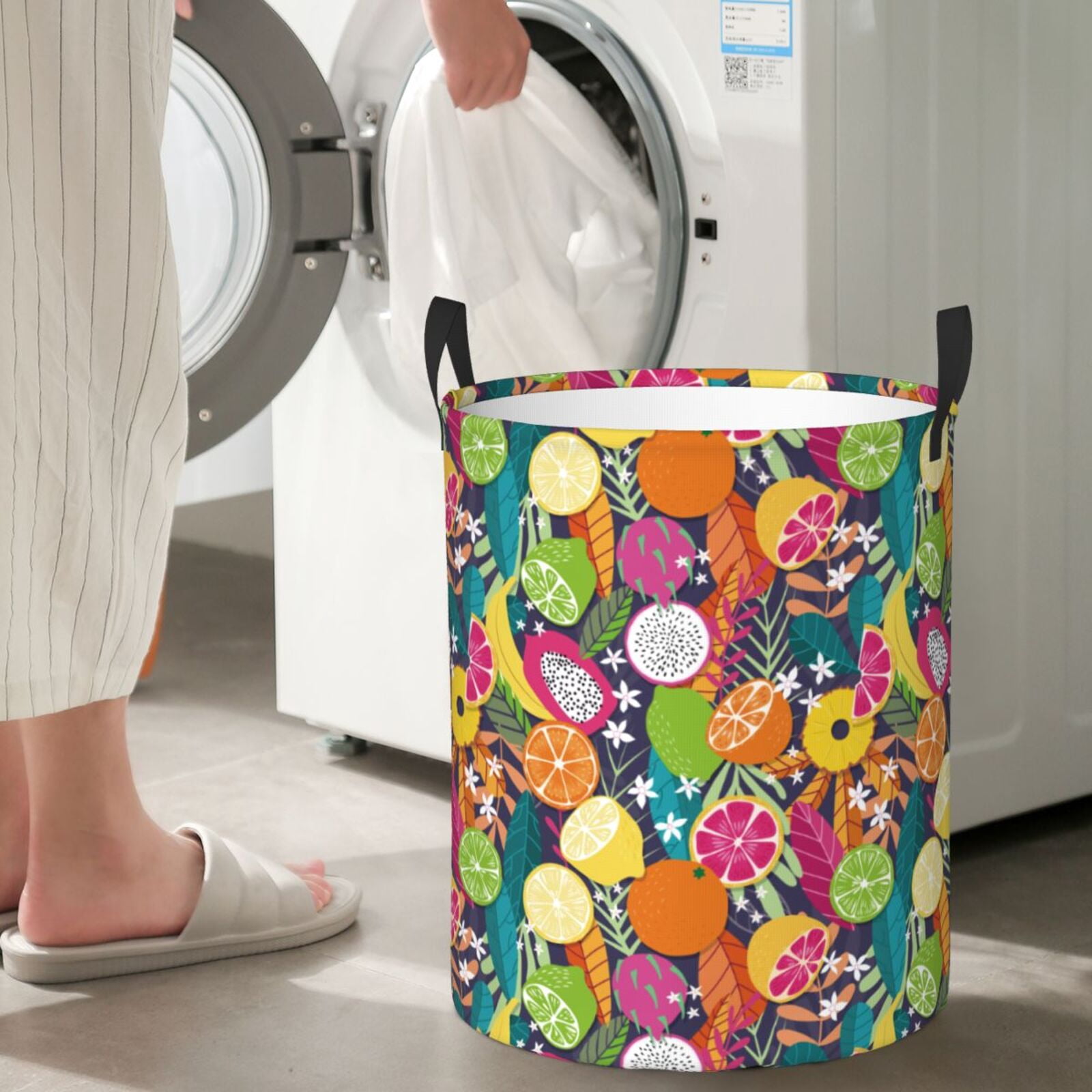 Large Laundry Basket with Handles - Yuzu dragon fruit Kids Baby Dirty Clothes Laundry Hamper for Bedroom Aesthetic