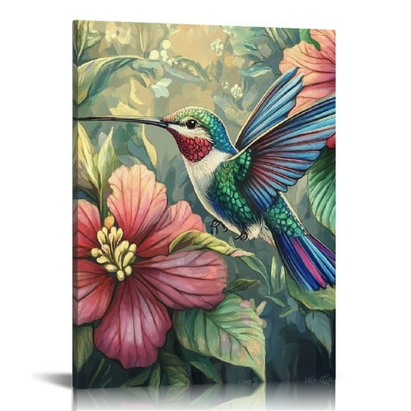 ZFLMY Hummingbird Flowery Plant Canvas Wall Art Modern Prints 12x16in